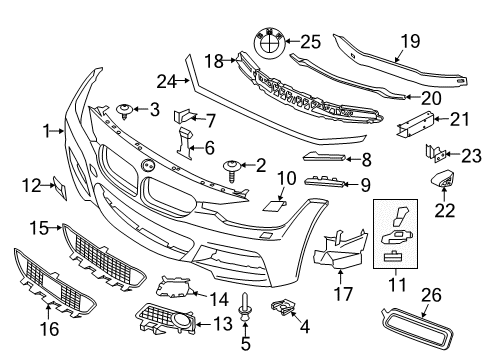2016 BMW 335i GT xDrive Front Bumper Insert, Air Inlet, Middle Diagram for 51118057188