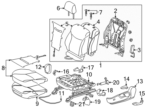 2012 Toyota Prius Driver Seat Components Track End Cover Diagram for 71122-47010