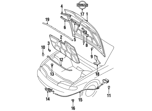 1997 Nissan 240SX Hood & Components Male Assy-Hood Lock Diagram for 65601-70F10
