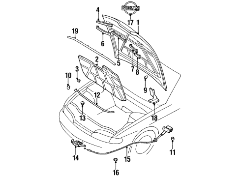 1997 Nissan 240SX Hood & Components Clamp-Rod Hood Diagram for 65722-65F00