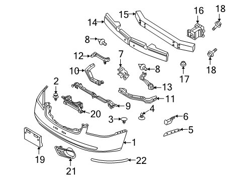 2005 Infiniti Q45 Front Bumper Clip Diagram for 01553-08231