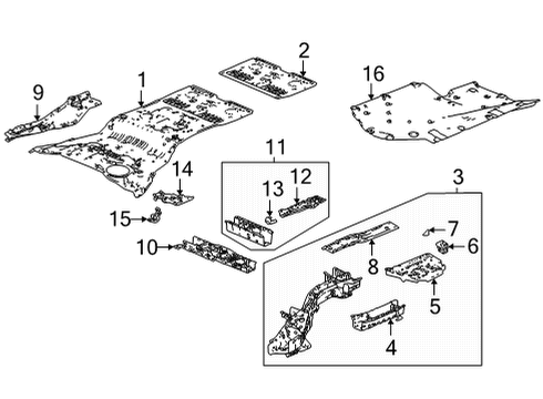 2022 Acura MDX Rear Floor & Rails Panel, Rear Floor Diagram for 65511-TYA-A00ZZ