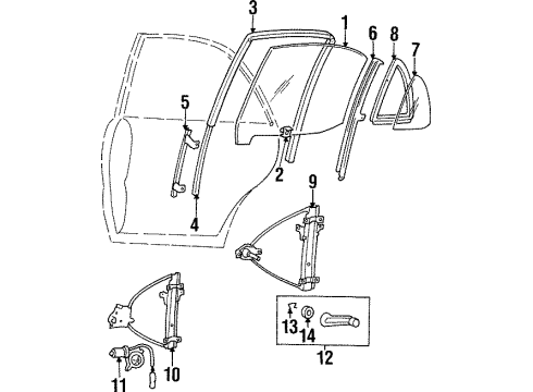 1998 Hyundai Sonata Rear Door Glass-Rear Door Window LH Diagram for 83411-34020