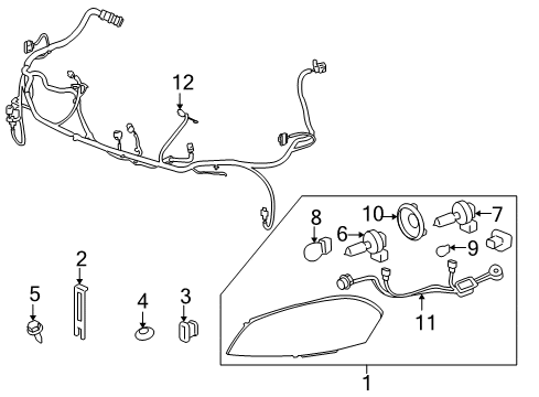 2009 Chevrolet Impala Headlamps Headlamp Assembly Retainer Diagram for 11609270
