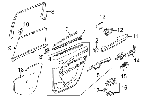 2019 Acura MDX Rear Door Regulator, Left Rear Diagram for 72750-TZ5-A01