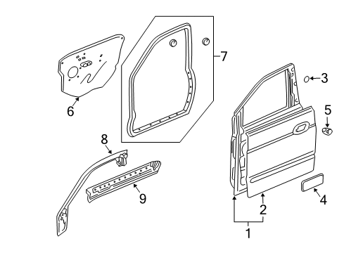 2007 Honda Pilot Front Door Seal, L. FR. Door Side Sill Diagram for 72367-S9V-A01