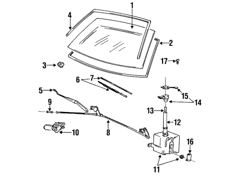 1993 Hyundai Elantra Glass & Hardware - Back Glass Float-Washer Reservoir Diagram for 98629-33500