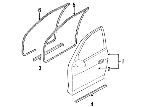 1998 Kia Sephia Front Door WEATHERSTRIP Assembly-Open, RH Diagram for 0K2A158770B