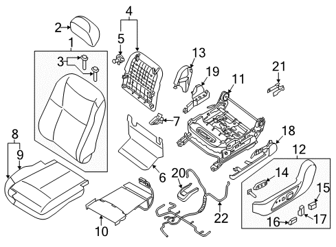 2015 Nissan Altima Driver Seat Components Pad Front Seat Cushion Diagram for 87361-3TD5A