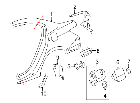 2008 Honda Accord Quarter Panel & Components, Exterior Trim Gutter, L. RR. Pillar Diagram for 63720-TA0-A00ZZ