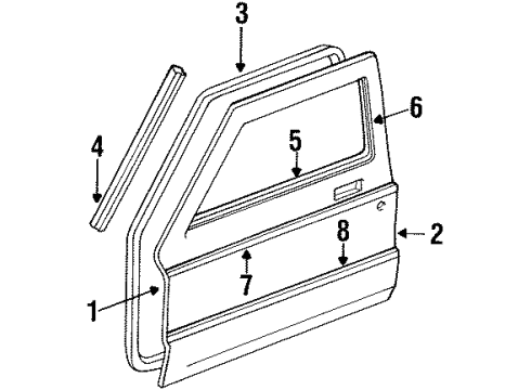 1993 Jeep Cherokee Front Door & Components, Exterior Trim Molding-Front Door Diagram for 5AJ58MX9