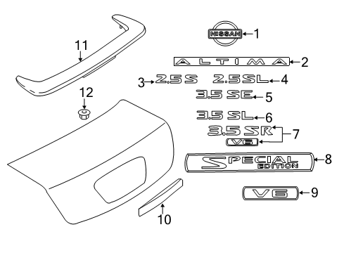 2011 Nissan Altima Spoiler, Exterior Trim Finisher Assy-Trunk Lid Diagram for 84810-ZX00A