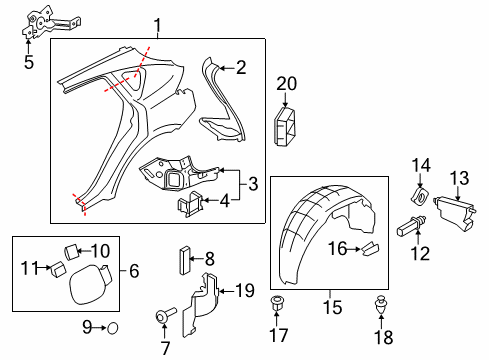 2013 Infiniti FX37 Fuel Door Protector-Rear Wheel House, LH Diagram for 76749-1CA0A