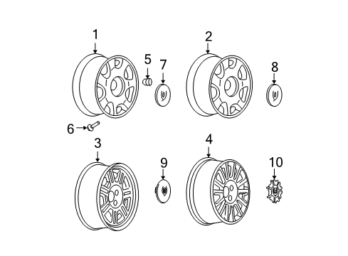 2000 Cadillac DeVille Wheels, Covers & Trim Wheel Rim-16X7 Aluminum (Chromed) *Chrome)(Code Diagram for 9593258