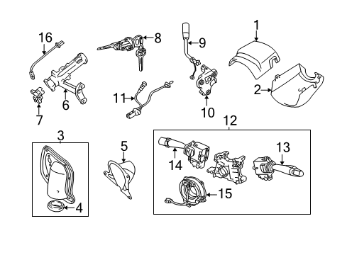 2004 Toyota Tundra Shroud, Switches & Levers Cylinder & Keys Diagram for 69057-34050