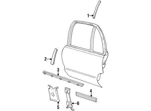 1996 Buick LeSabre Exterior Trim - Rear Door Molding Kit, Rear Side Door Center (RH) *Black Diagram for 88891314