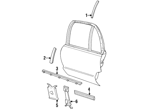 1996 Buick LeSabre Exterior Trim - Rear Door Molding Kit, Rear Side Door Center (RH) *Black/Bright Diagram for 88891306