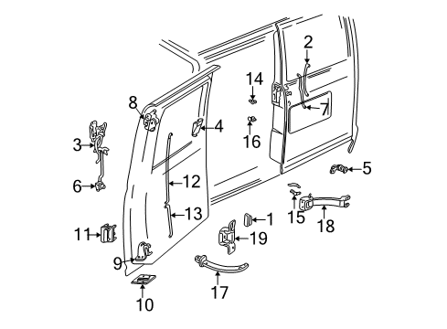 1988 GMC Safari Back Door - Handles, Locks & Rods Rod-Rear Door Latch Remote Control Lower Diagram for 14075508