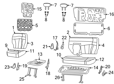 2002 Ford F-150 Rear Seat Components Latch Cover Diagram for YL3Z-1661350-BAC