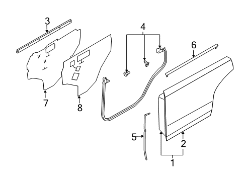 2004 Infiniti M45 Rear Door Weatherstrip-Rear Door, LH Diagram for 82831-CR000