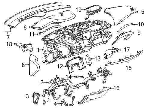 2019 Cadillac Escalade Instrument Panel Knee Bolster Diagram for 22951581