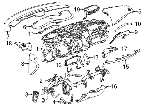 2019 Cadillac Escalade Instrument Panel Upper Trim Panel Diagram for 23297395