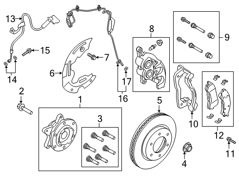 2021 Ford Ranger Anti-Lock Brakes Front Hub & Bearing Diagram for KB3Z-1104-B