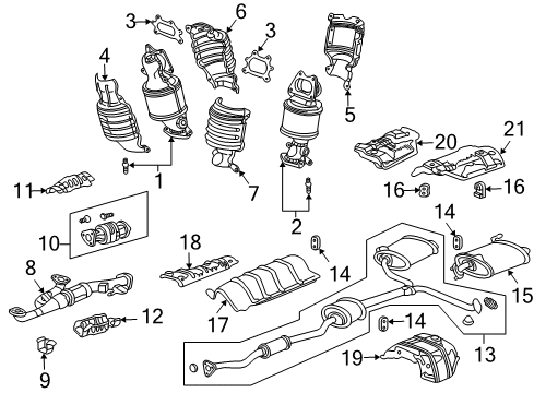 2007 Honda Accord Exhaust Components Muffler Set, Exhuast Diagram for 18030-SDN-A10