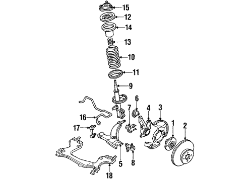 1988 Toyota Corolla Front Suspension Components, Lower Control Arm, Stabilizer Bar Upper Strut Bracket Diagram for 48609-12211