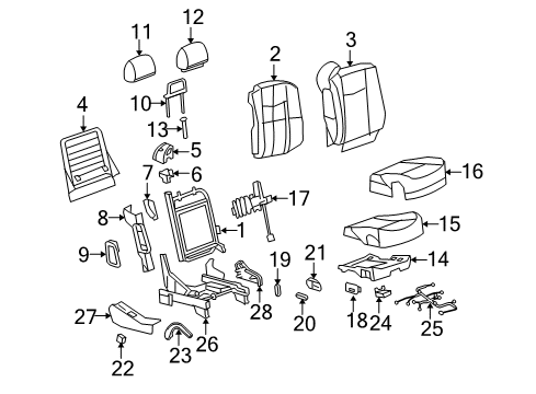 2005 Cadillac SRX Front Seat Components Cover Asm, Passenger Seat Back Cushion *Gray Diagram for 88994463