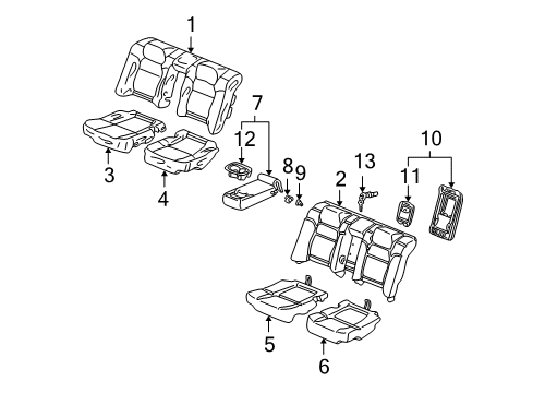 2002 Acura CL Rear Seat Components Pad & Frame, Left Rear Seat Cushion Diagram for 82532-S3M-A11