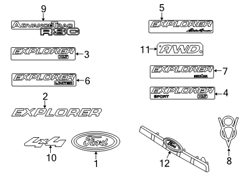 2008 Ford Explorer Exterior Trim - Lift Gate License Shield Diagram for 6L2Z-13550-A