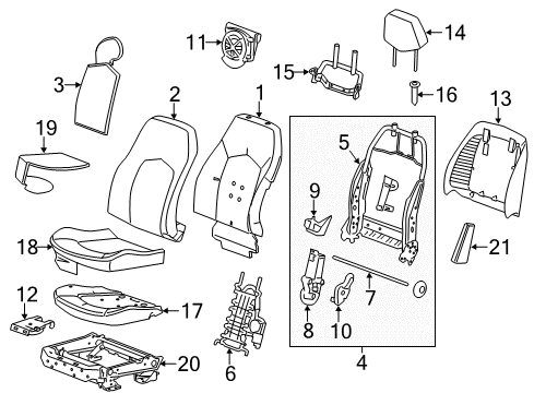 2014 Cadillac CTS Driver Seat Components Seat Back Cover Diagram for 22737811