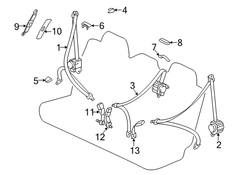 2004 Lexus LX470 Rear Seat Belts Belt & Retractor Cap Diagram for 73233-33010-B6