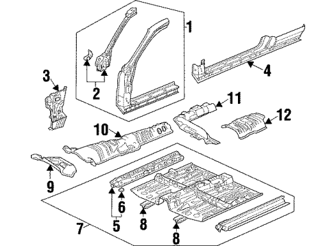 1999 Acura CL Hinge Pillar, Rocker, Floor & Rails Sill, Left Front Inside Diagram for 65190-SY8-A00ZZ