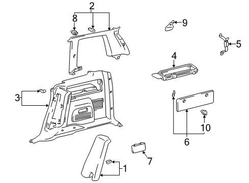 2000 Toyota RAV4 Interior Trim - Quarter Panels Lock Pillar Trim Diagram for 62510-42040-B0