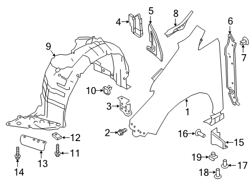 2022 Nissan LEAF Fender & Components, Exterior Trim Screw Diagram for 01466-0002U