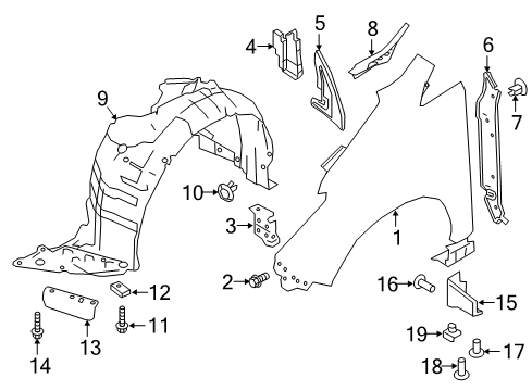 2022 Nissan LEAF Fender & Components, Exterior Trim Protector-Front Fender, RH Diagram for 63842-5SA0A