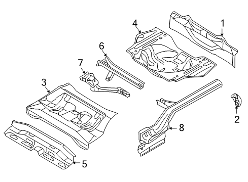 2002 Kia Rio Rear Body Panel, Floor & Rails Panel-Center Floor Diagram for 0K34Y5372XC