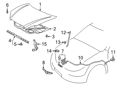 2005 Toyota Matrix Hood & Components Support Rod Holder Diagram for 53452-01020