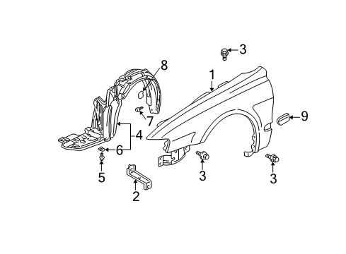 1999 Acura TL Fender & Components, Exterior Trim Stay, Front Fender Diagram for 60212-SV4-000ZZ