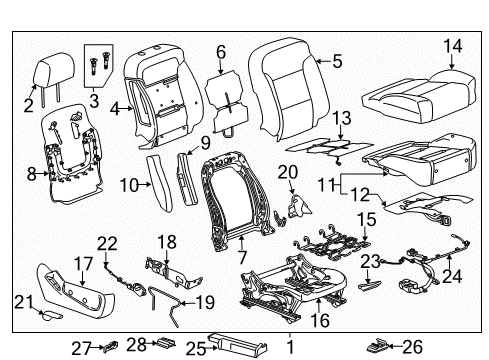 2016 Chevrolet Silverado 2500 HD Passenger Seat Components Recliner Handle Diagram for 23164022