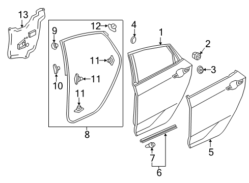 2020 Honda Civic Rear Door Weatherstrip, L. RR. Door Diagram for 72850-TEA-T01