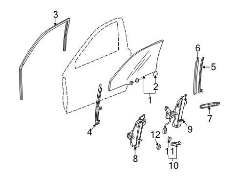 2001 Honda Accord Front Door - Glass & Hardware Sash, R. FR. Door (Lower) (FR) Diagram for 72230-S84-A01