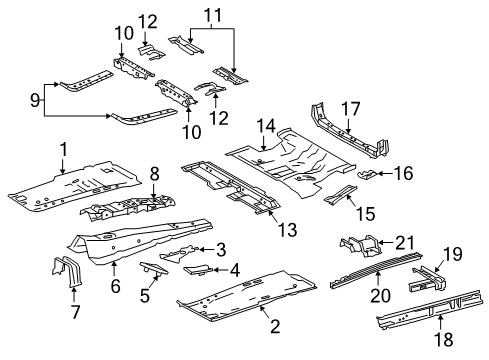 2016 Lexus NX200t Pillars, Rocker & Floor - Floor & Rails Center Crossmember Diagram for 57051-42011