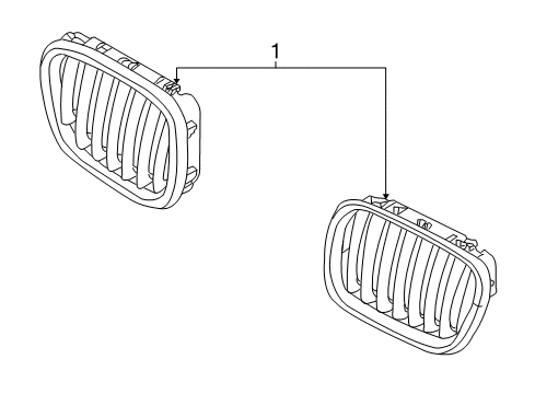 2007 BMW X5 Grille & Components Grille, Front, Left Diagram for 51137157687
