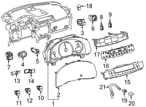 2013 Lexus CT200h Cluster & Switches, Instrument Panel Base, Heater Control Diagram for 55912-76020