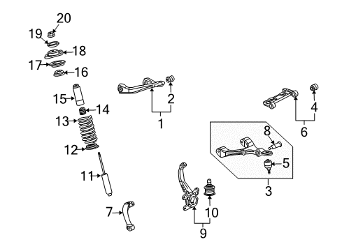 2009 Saab 9-7x Front Suspension Components, Lower Control Arm, Upper Control Arm, Stabilizer Bar Insulator-Front Spring Diagram for 25820728