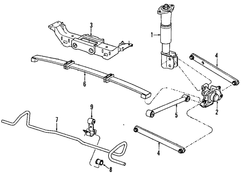 1991 Buick Regal Rear Suspension Components, Lower Control Arm, Upper Control Arm, Stabilizer Bar Hub & Bearing Assembly Diagram for 7466987