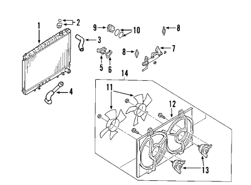 2005 Nissan Murano Cooling System, Radiator, Water Pump, Cooling Fan Motor & Fan Assy-With Shroud Diagram for 21481-CA00B